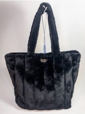 Victoria’s Secret Black Faux Fur Tote Bag - Women's Plush Shoulder Bag